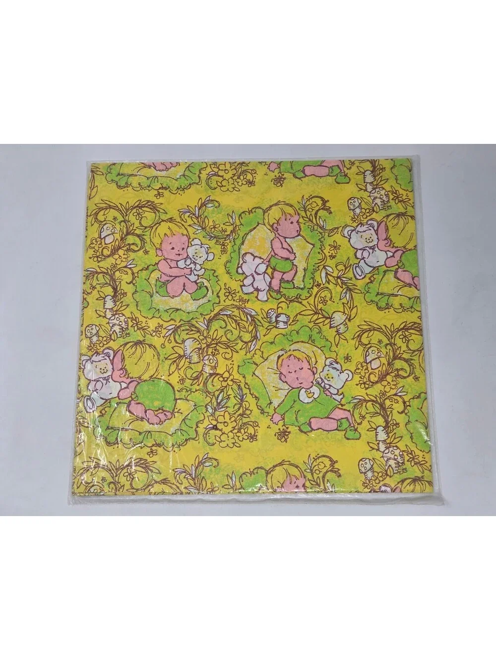 Vintage Dennison Baby Gift Wrap 2 Sheets 20 in x 2.5 ft Yellow Floral Baby Print